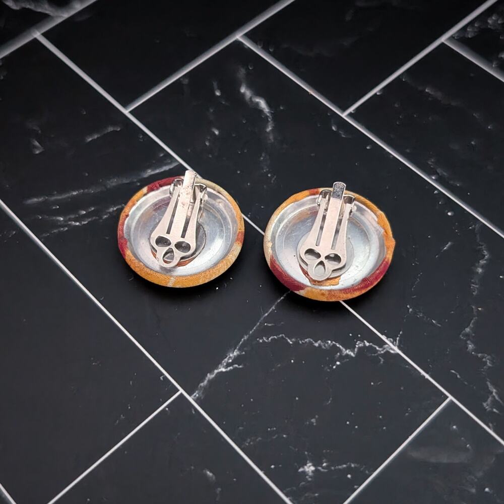 Vintage Clip On Earrings Orange/Yellow/Cream Tones Button Style - Picture 5 of 5